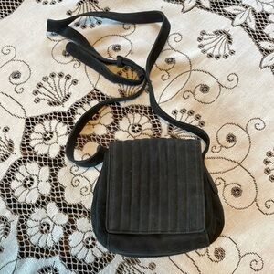 Donna Karan Genuine Leather Charcoal Gray 2 Way Open Flap Crossbody Bag